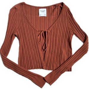 ABERCROMBIE AND FITCH BURNT ORANGE TIE FRONT LONG SLEEVE SWEATER/CARDIGAN XS